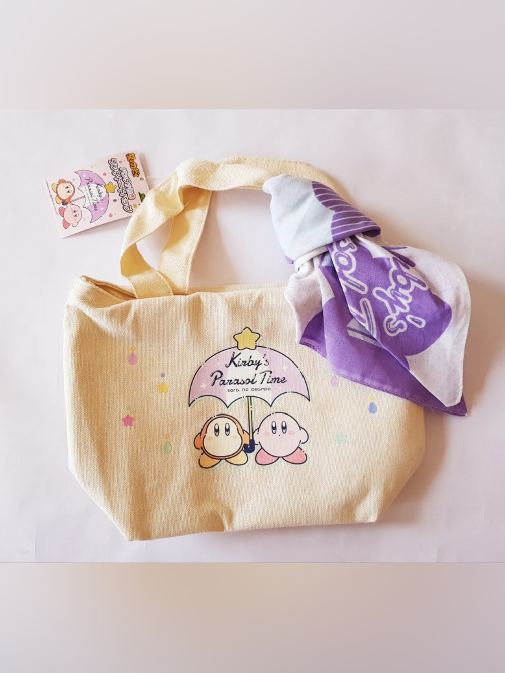 Kawaii Kirby Parasol Time Japan Exclusive Insulated Canvas Tote Bag Plus Scarf - Picture 4 of 4